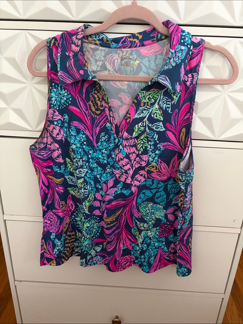 Lilly Pulitzer Navy Tank Top with Pink & Teal Floral Print